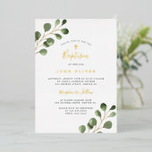 Elegant eucalyptus greenery Baptism real gold Folie Uitnodiging (Staand Voorkant)