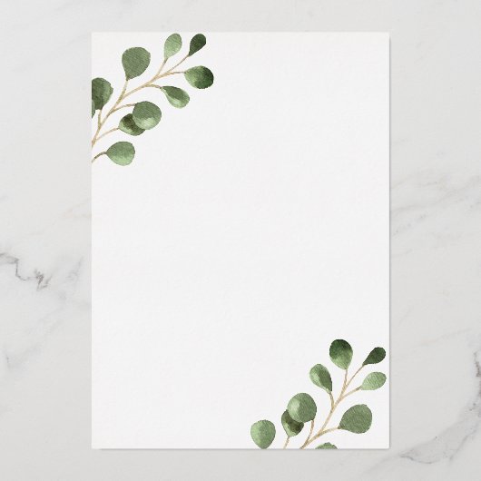 Elegant eucalyptus greenery Baptism real gold Folie Uitnodiging (Achterkant)