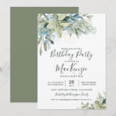 Elegant Eucalyptus Greenery Birthday Party Kaart (Voorkant / Achterkant)