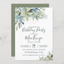 Elegant Eucalyptus Greenery Birthday Party Kaart