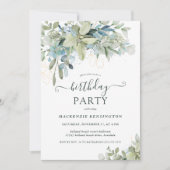 Elegant Eucalyptus Greenery Birthday Party Kaart (Voorkant)