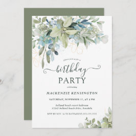 Elegant Eucalyptus Greenery Birthday Party Kaart