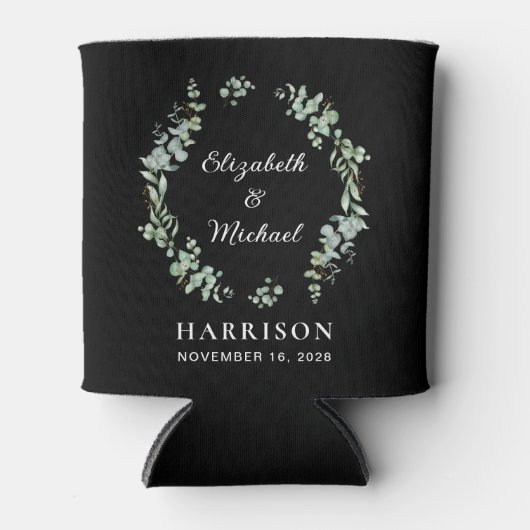 Elegant Eucalyptus Greenery Black Wedding Favor Blikjeskoeler (Voorkant)