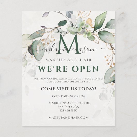 Elegant Eucalyptus Greenery Botanical Flyer (Achterkant)