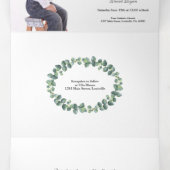 Elegant Eucalyptus Greenery Boy Foto Baptisme Drieluik Uitnodiging (Binnenkant midden)