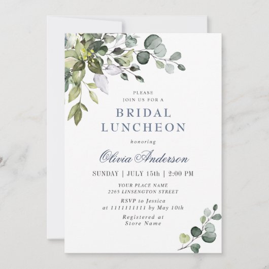 Elegant Eucalyptus Greenery Bridal Luncheon Kaart (Voorkant)