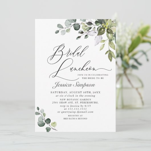 Elegant Eucalyptus Greenery Bridal Luncheon Kaart (Staand voorkant)