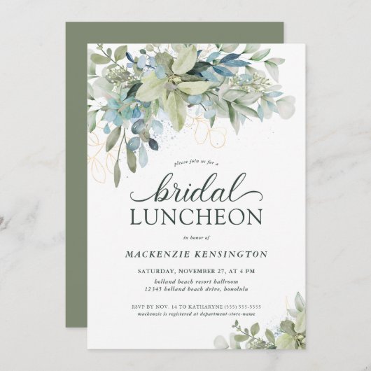 Elegant Eucalyptus Greenery Bridal Luncheon Kaart (Voorkant / Achterkant)