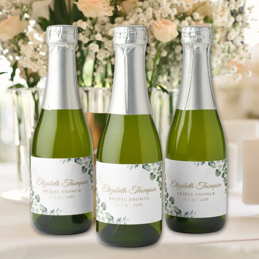 Elegant Eucalyptus Greenery Bridal Shower Sparkling Wijnetiket