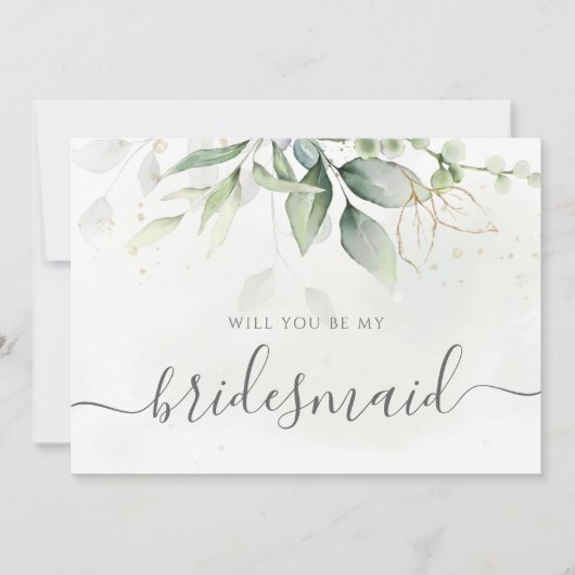 Elegant Eucalyptus Greenery Bridesmaid Voorstel Kaart (Voorkant)