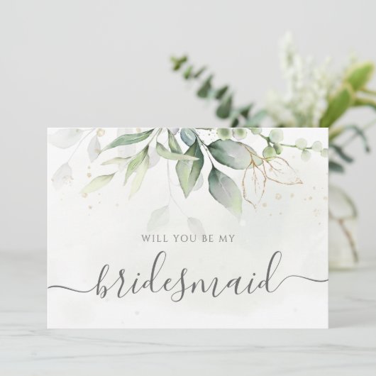 Elegant Eucalyptus Greenery Bridesmaid Voorstel Kaart (Staand voorkant)