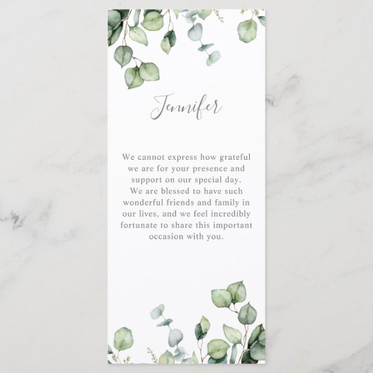 Elegant eucalyptus greenery bruiloft bedankt menu (Achterkant)