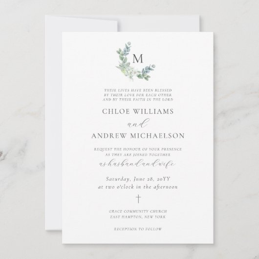 Elegant Eucalyptus Greenery Christian Wedding Kaart (Voorkant)