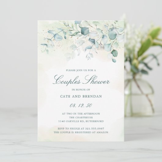 Elegant Eucalyptus Greenery Couples Shower Kaart (Staand voorkant)