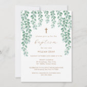 Elegant Eucalyptus Greenery Cross Baptisme Kaart (Voorkant)
