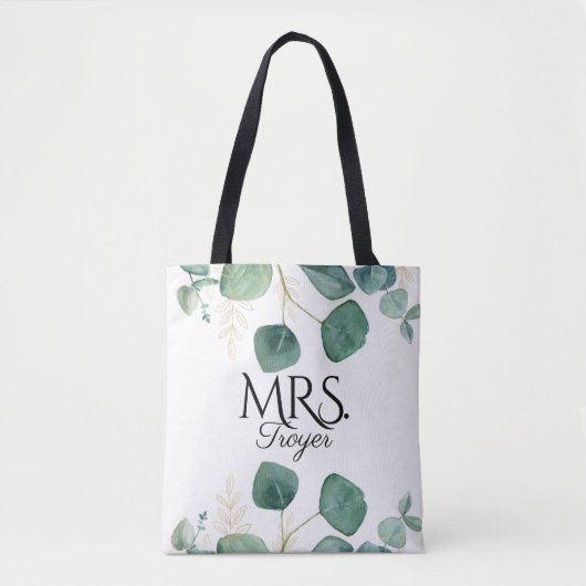 Elegant Eucalyptus Greenery Custom Name Bride Tote Bag (Voorkant)