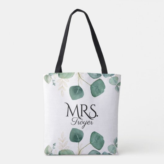 Elegant Eucalyptus Greenery Custom Name Bride Tote Bag (Achterkant)
