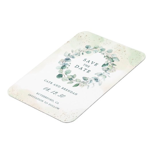 Elegant Eucalyptus Greenery die de datum opslaat Magneet (Linkerzijde)