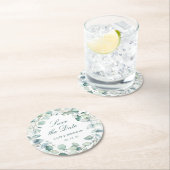 Elegant Eucalyptus Greenery die de datum opslaat Ronde Kartonnen Onderzetter (Insitu)