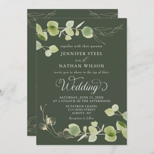 Elegant Eucalyptus Greenery Double-Sided Wedding Kaart (Voorkant / Achterkant)