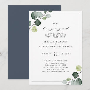 Elegant Eucalyptus Greenery Engagement Party Kaart