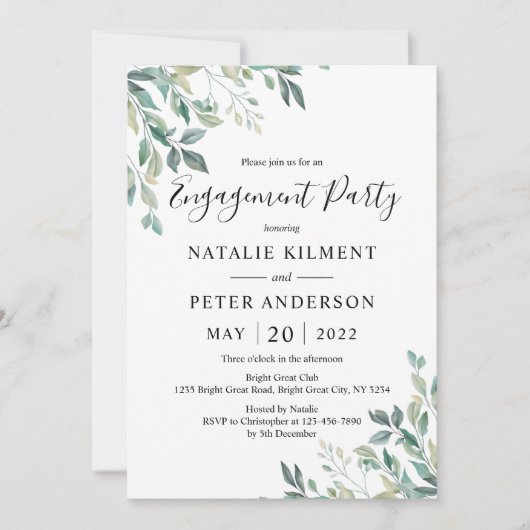 Elegant Eucalyptus Greenery Engagement Party Kaart (Voorkant)