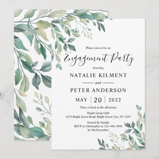 Elegant Eucalyptus Greenery Engagement Party Kaart (Voorkant / Achterkant)
