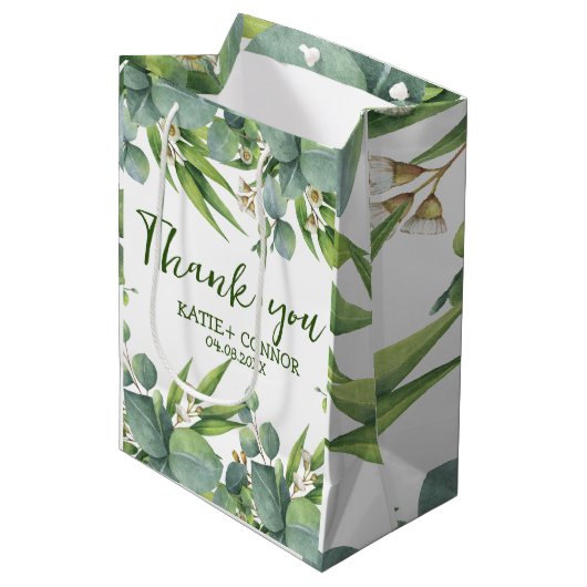 Elegant Eucalyptus Greenery Favor Dank je Medium Cadeauzakje (Voorkant Gekanteld)