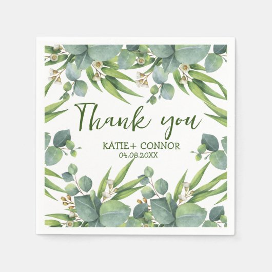 Elegant Eucalyptus Greenery Favor Dank je Servet (Voorkant)