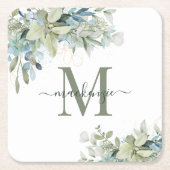 Elegant Eucalyptus Greenery Floral Monogram Kartonnen Onderzetters (Voorkant)
