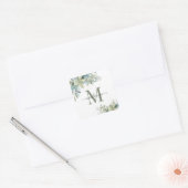 Elegant Eucalyptus Greenery Floral Monogram Vierkante Sticker (Envelop)