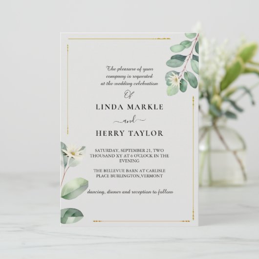 Elegant Eucalyptus Greenery Floral Wedding Kaart (Staand voorkant)