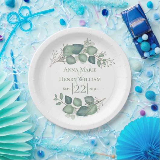 Elegant Eucalyptus Greenery Foliage Leaves Papieren Bordje (Feest)