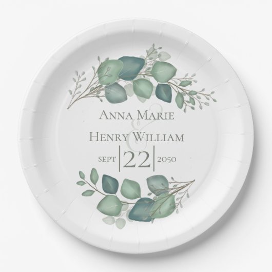 Elegant Eucalyptus Greenery Foliage Leaves Papieren Bordje (Voorkant)