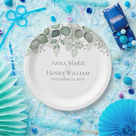 Elegant Eucalyptus Greenery Foliage Leaves Papieren Bordje (Feest)