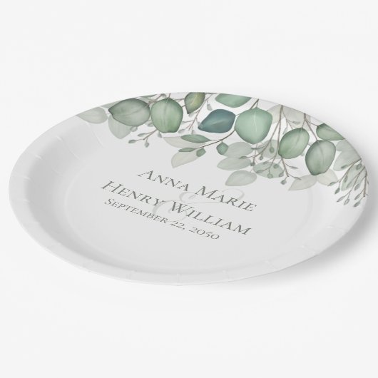 Elegant Eucalyptus Greenery Foliage Leaves Papieren Bordje (Gekanteld)