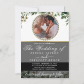 Elegant Eucalyptus Greenery Foto Weddenschap Kaart (Voorkant)