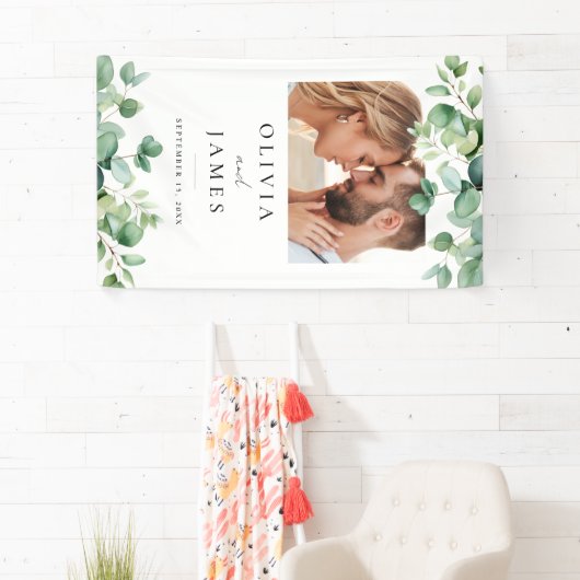 Elegant Eucalyptus Greenery Foto Weduwschap Welkom Spandoek (Insitu)