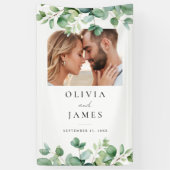 Elegant Eucalyptus Greenery Foto Weduwschap Welkom Spandoek (Verticaal)