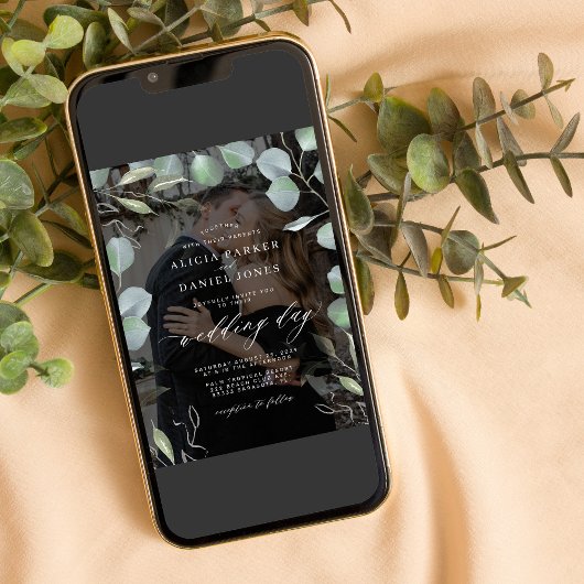 Elegant eucalyptus greenery fotobruiloft kaart