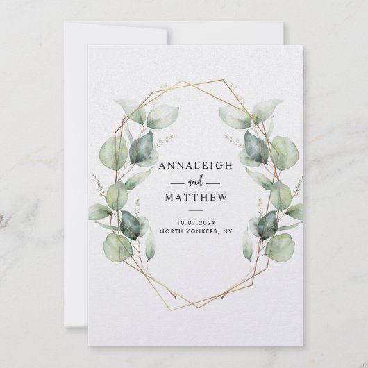 Elegant Eucalyptus Greenery Geometric Wedding Kaart (Voorkant)