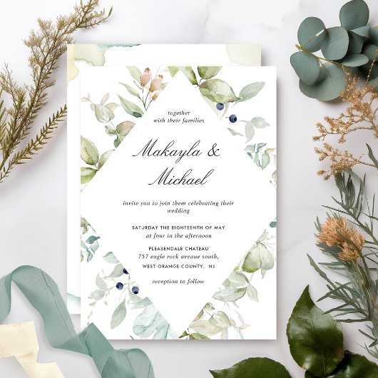 Elegant Eucalyptus Greenery Geometrical Wedding Kaart