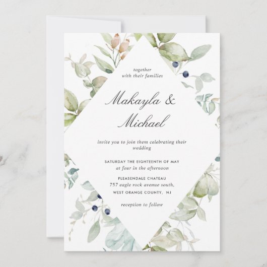 Elegant Eucalyptus Greenery Geometrical Wedding Kaart (Voorkant)