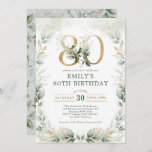 Elegant Eucalyptus Greenery Gold 80th Birthday Kaart<br><div class="desc">Elegant botanical-themed 80th verjaardagsuitnodiging met prachtige waterverf groen in sage groen en goud</div>