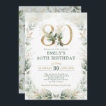 Elegant Eucalyptus Greenery Gold 80th Birthday Kaart<br><div class="desc">Elegant botanical-themed 80th verjaardagsuitnodiging met prachtige waterverf groen in sage groen en goud</div>