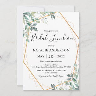 Elegant Eucalyptus Greenery Gold Bridal Luncheon Kaart