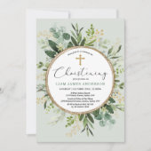 Elegant Eucalyptus Greenery Gold Christening Kaart (Voorkant)