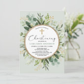Elegant Eucalyptus Greenery Gold Christening Kaart (Staand voorkant)