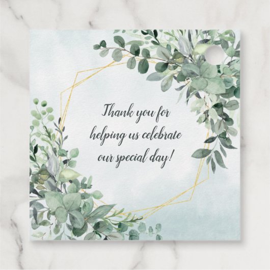 Elegant Eucalyptus Greenery Gold Geometric Wedding Bedankjes Labels (Achterkant)