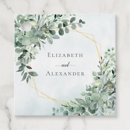 Elegant Eucalyptus Greenery Gold Geometric Wedding Bedankjes Labels (Voorkant)